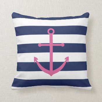 Navy Blue And Pink Anchor Pillow by BellaMommyDesigns at Zazzle