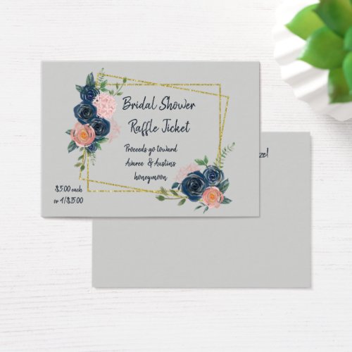 Navy Blue and Pink Bridal Shower Raffle Tickets