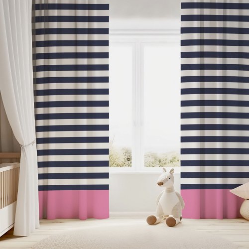 Navy Blue and Pink Chic Stripes Blackout Curtains