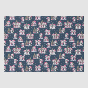 Navy Blue and Pink Cute Penguins Pattern Christmas Tissue Paper