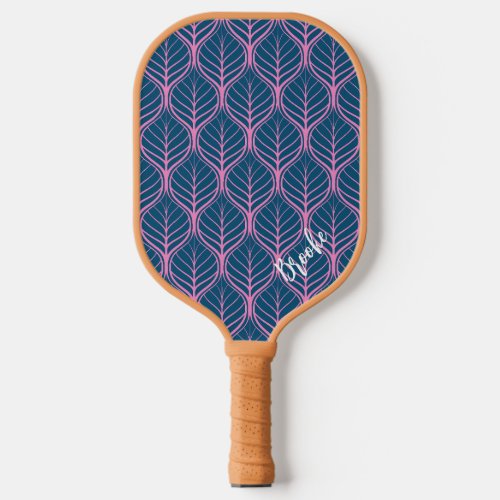 Navy Blue and Pink Cute Personalized Name Pickleball Paddle