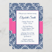 Navy Blue and Pink Damask Bridal Shower Invitation (Front/Back)