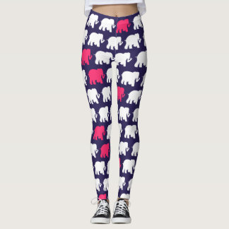 Navy blue and pink elephants design leggings