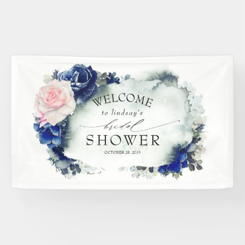 Navy Blue and Pink Floral Bridal Shower Banner