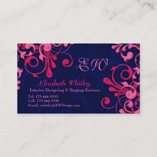 Customizable Navy Blue and Pink Floral Business Card Template