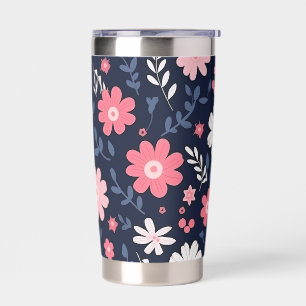 Navy Blue and Pink Floral Paisley Insulated Tumbler