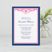 Navy Blue and Pink Flourish Bridal Shower Invitation (Standing Front)
