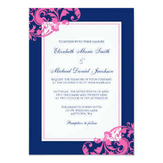 Navy Blue And Pink Wedding Invitations Announcements Zazzle Elegant Navy Blue Laser Cut Wedding Invitations With Ribbon Ewws034