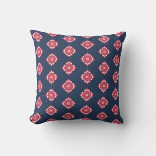 Navy Blue and Pink Flower Rosette Pattern Throw Pillow