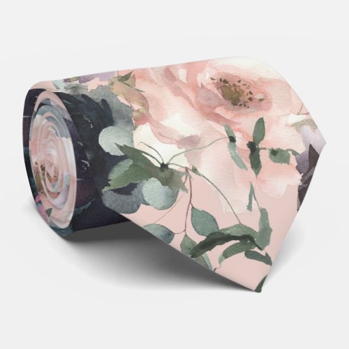 Navy Blue and Pink Mauve Flowers Floral Neck Tie