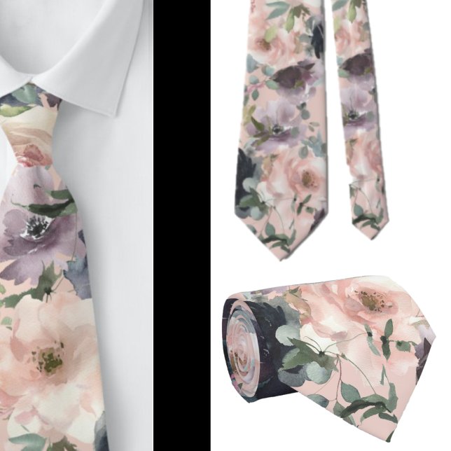 Navy Blue and Pink Mauve Flowers Floral Neck Tie (Creator Uploaded)