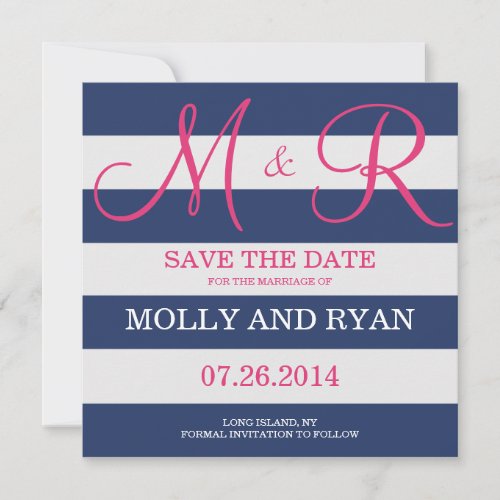 Navy Blue and Pink Monogram Save the Date