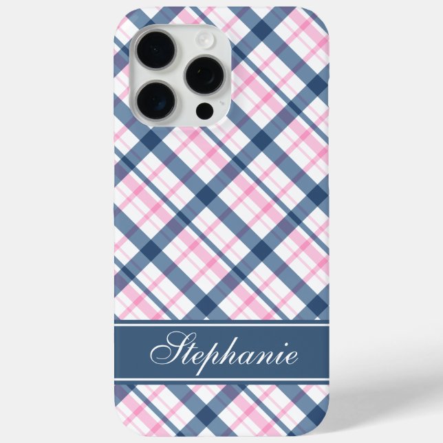 Navy Blue and Pink Plaid Pattern Case-Mate iPhone Case (Back)