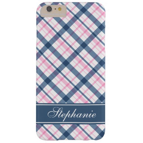 Navy Blue and Pink Plaid Pattern Barely There iPhone 6 Plus Case