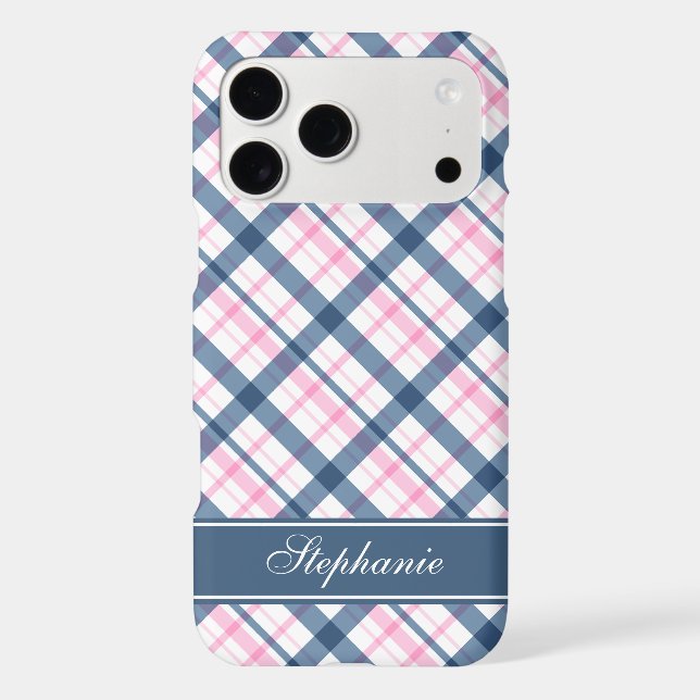 Navy Blue and PInk Plaid Pattern Iphone Case (Back)