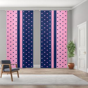 Navy Blue and Pink Polka Dot Pattern Blackout Curtains