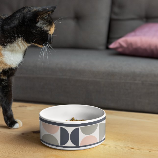 Navy Blue and Pink Retro/Mid-Century Circles Pet Bowl (Creator Uploaded)