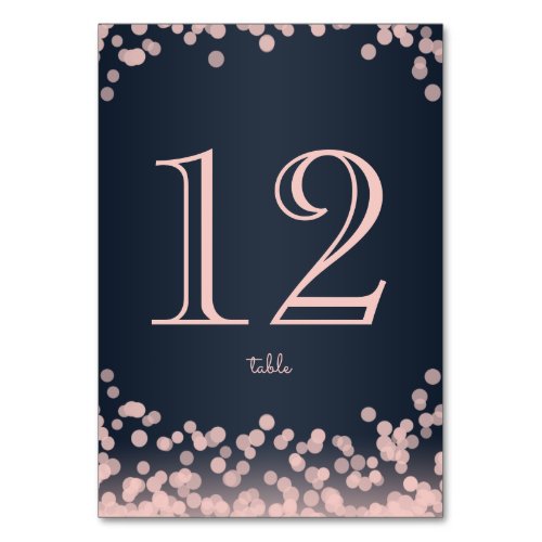 Navy Blue and Pink Sparkle Lights Table Number
