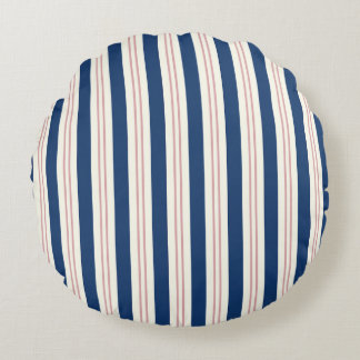 Navy Blue and Pink Striped Coastal Throw Pillow