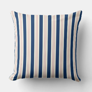 Navy Blue and Pink Striped Coastal Throw Pillow