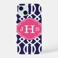 Navy Blue and Pink Trellis Monogram