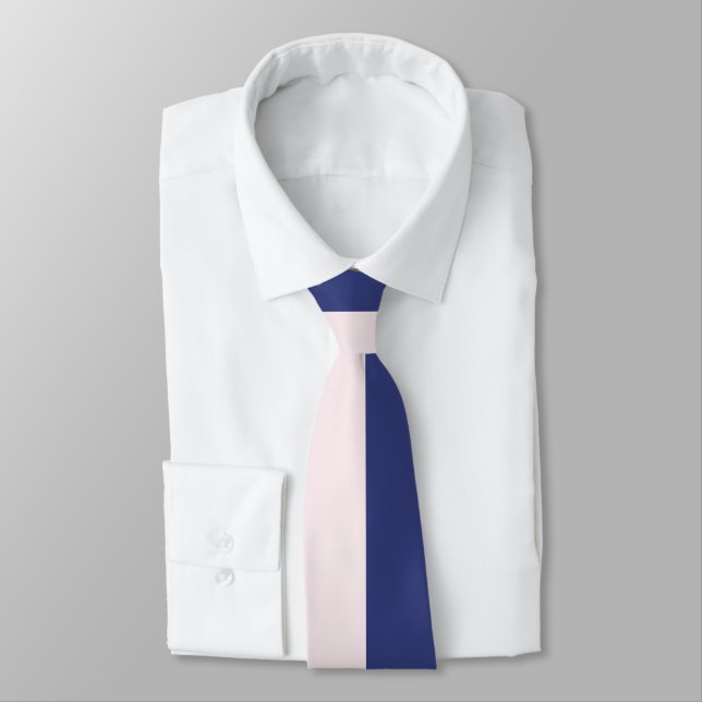 Navy Blue and Pink Vertical Color Blocks Neck Tie (Tied)