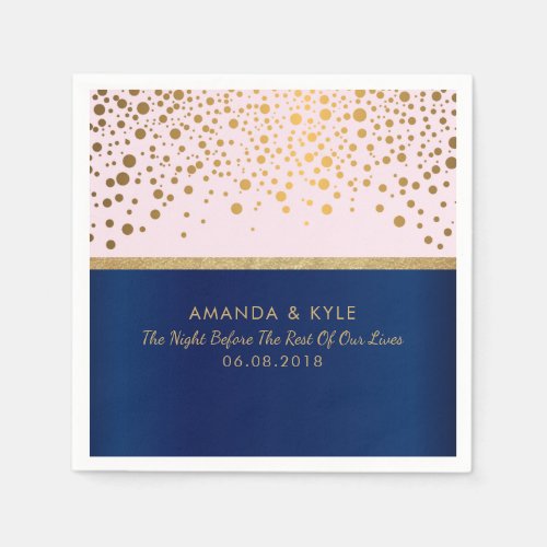 Navy Blue and Pink with Gold Confetti Dot Design Paper Napkins