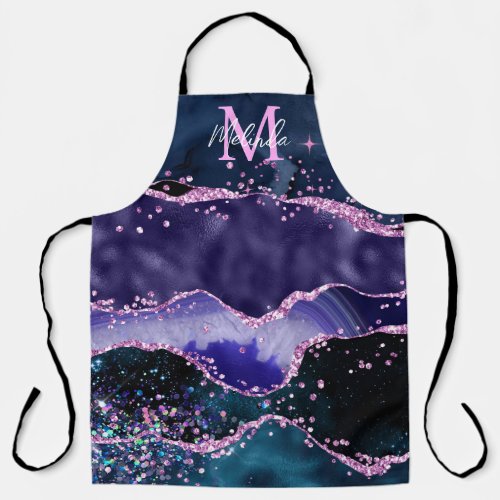 Navy Blue and Purple Glitter Ocean Agate Apron
