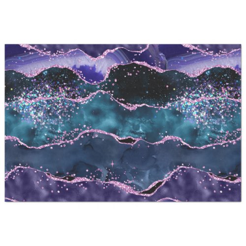 Navy Blue and Purple Glitter Ocean Agate Tissue Paper
