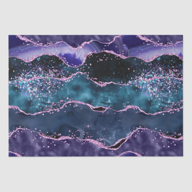 Navy Blue and Purple Glitter Ocean Agate Tissue Paper (Front)