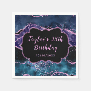 Navy Blue and Purple Ocean Agate Birthday Napkins