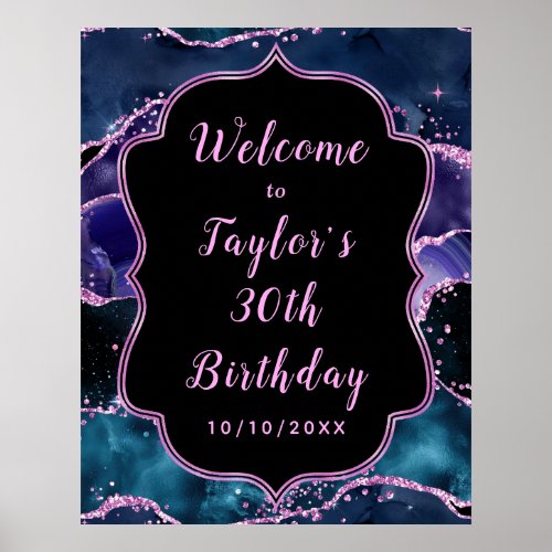 Navy Blue and Purple Ocean Agate Birthday Welcome Poster
