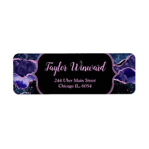Navy Blue and Purple Ocean Agate Label