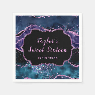 Navy Blue and Purple Ocean Agate Sweet Sixteen Napkins