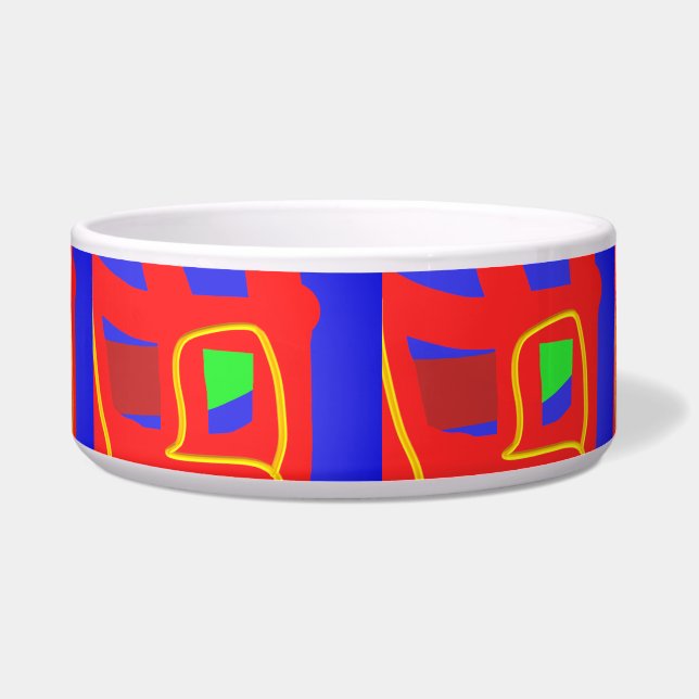 Navy blue and red abstact patterns glowing brite bowl (Front)