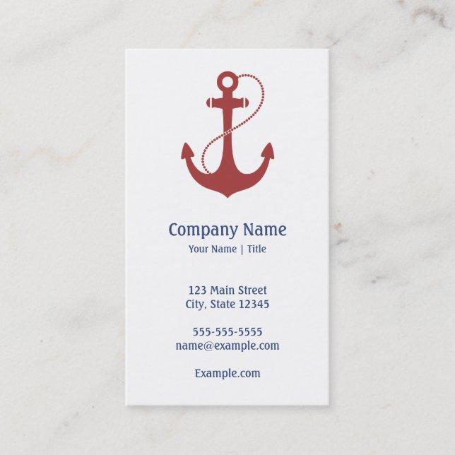 Navy Blue and Red Anchor Business Card (Front)