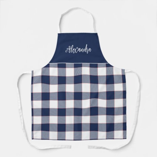 Navy Blue and Red Check  Personalized Kitchen  Apron