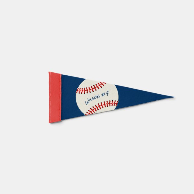 Navy Blue and Red Custom Name Signed Baseball Pennant Flag (Front)