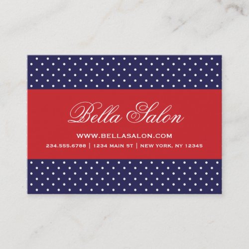 Navy Blue and Red Cute Modern Polka Dots Business Card