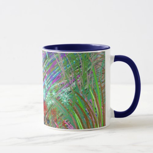 Navy blue and red floral mug