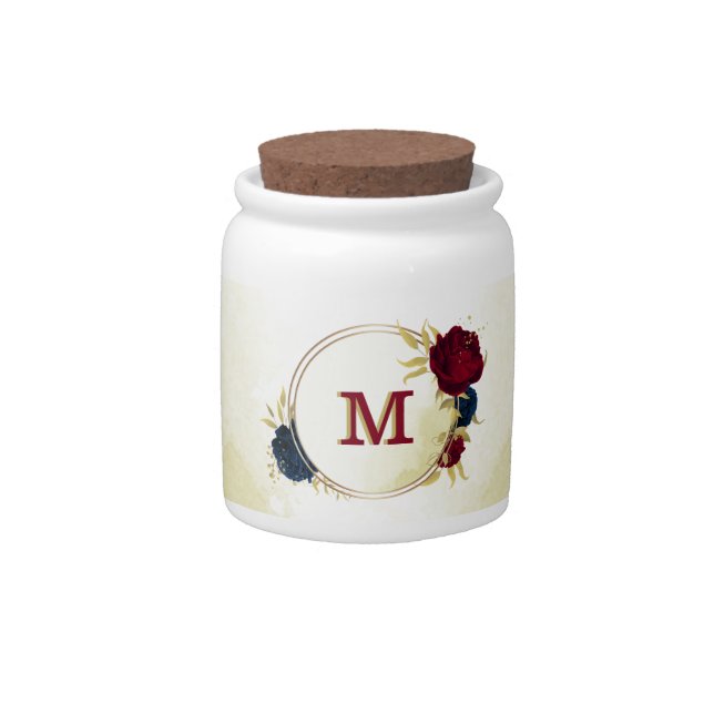  navy blue and red flowers greenery  candy jar (Front)