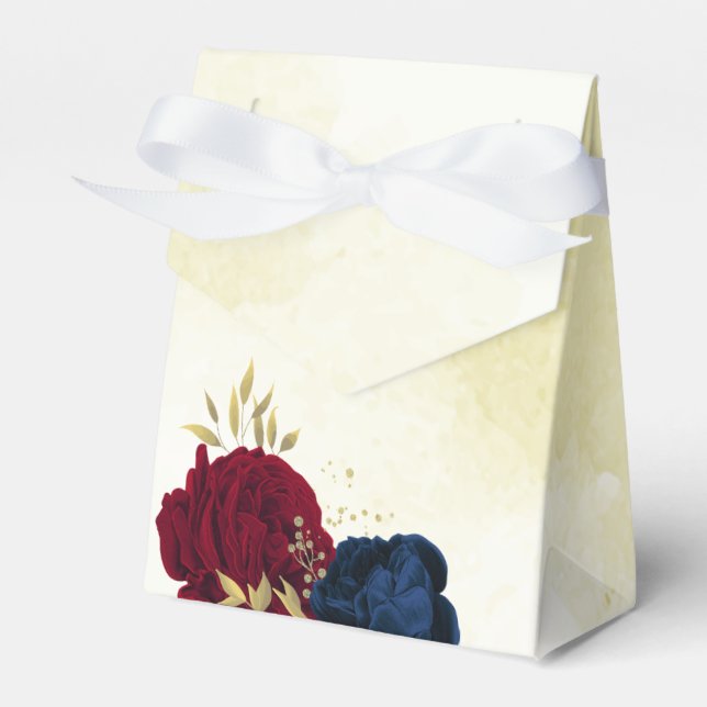  navy blue and red flowers greenery wedding favor boxes (Front Side)