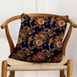 Navy Blue and Red Paisley Pattern Throw Pillow