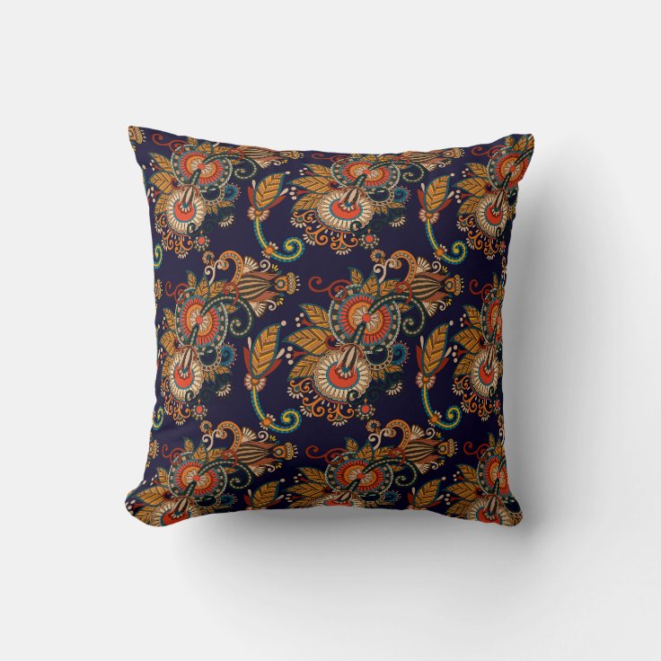 Navy Blue and Red Paisley Pattern Throw Pillow | Zazzle