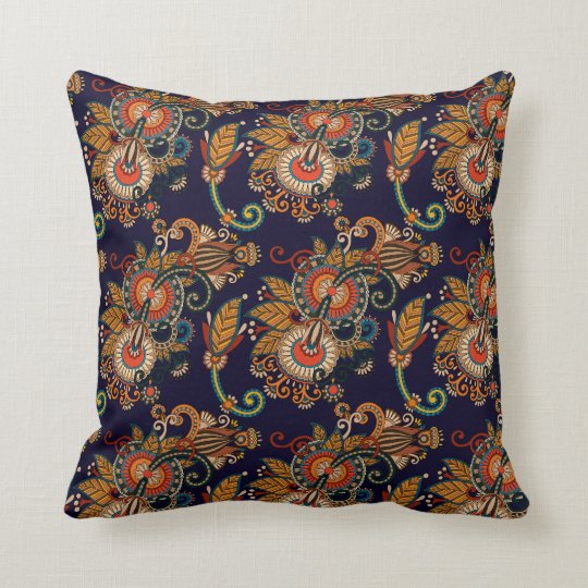 Navy Blue and Red Paisley Pattern Throw Pillow
