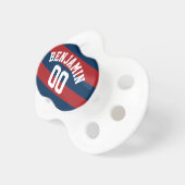 Navy Blue and Red Rugby Stripes Name Number Pacifier (Front Right)