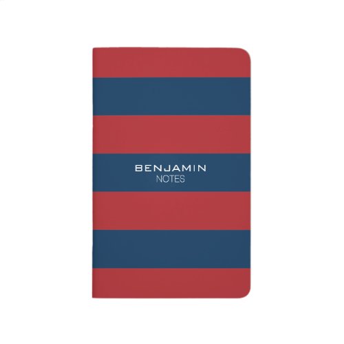 Navy Blue and Red Rugby Stripes with Custom Name Journal