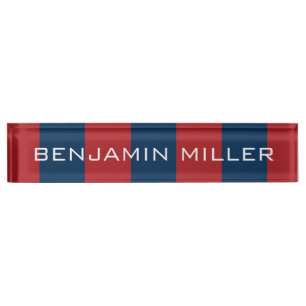 Navy Blue and Red Rugby Stripes with Custom Name Name Plate