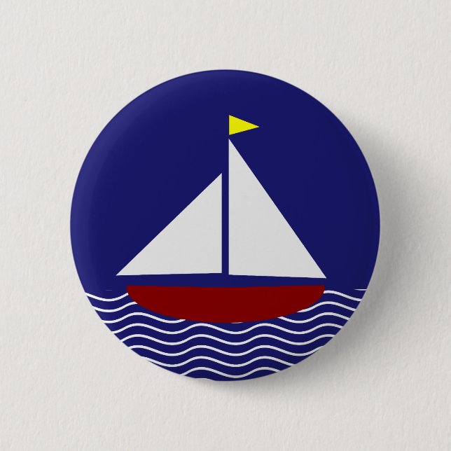Navy Blue and Red Sailboat Design Pinback Button (Front)