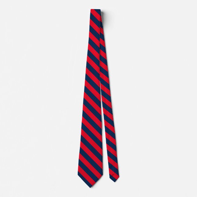 Navy blue and red striped groomsmen wedding neck tie (Front)